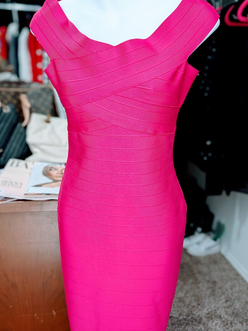Figure-Flattering Midi Dress in Hot Pink